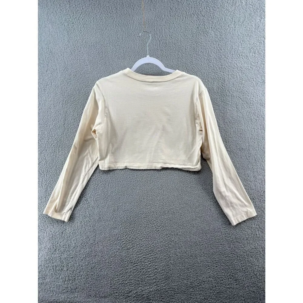 Reformation XS Cream Organic Cotton Long Sleeve Cropped Tee Top